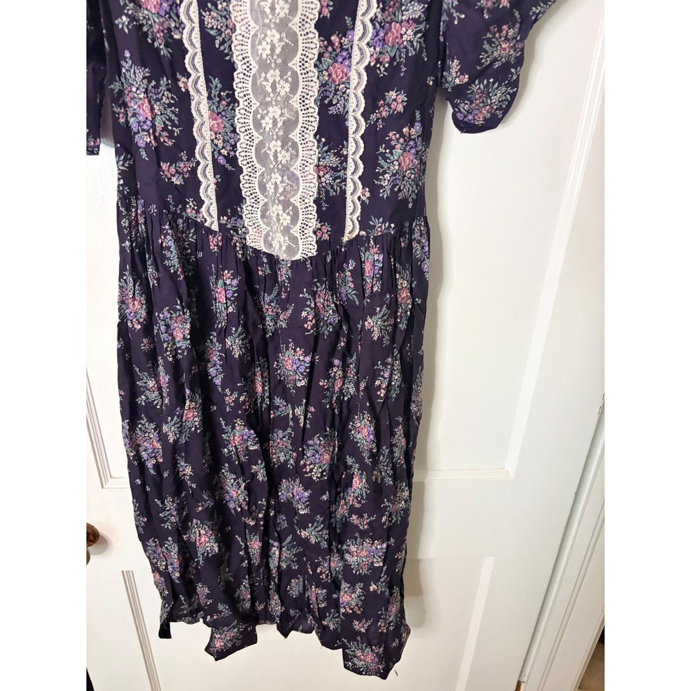 Gunne Sax Jessica McClintock Vintage Floral Lace Maxi Dress Purple Cottagecore - Picture 3 of 7